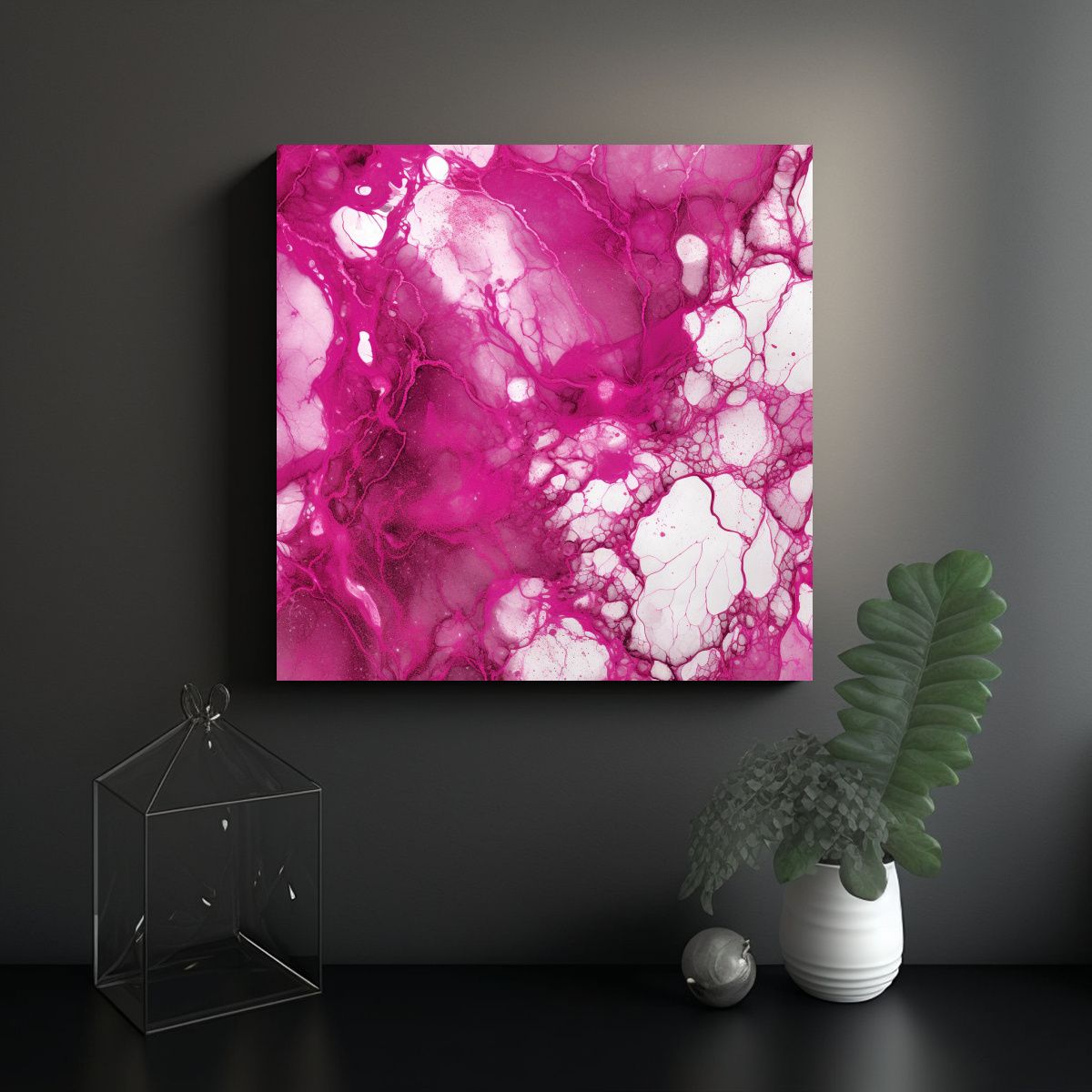 GENERICO - Cuadro Moderno Textura De Mármol Magenta Vida. 90x90 Cm