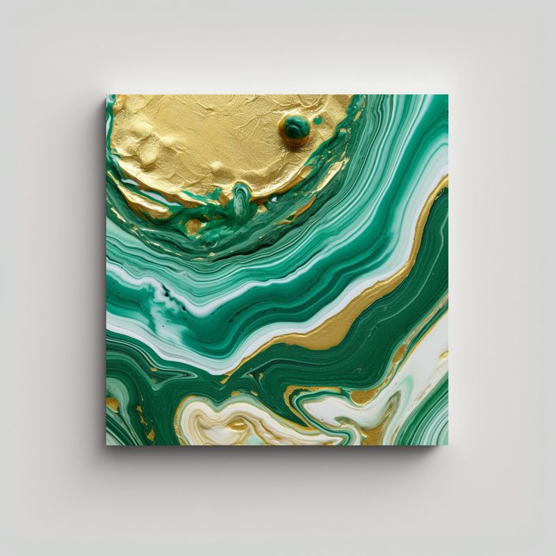 GENERICO - Cuadro Decorativo Con Fondo Malachite Y Dorado, 70x70 Cm