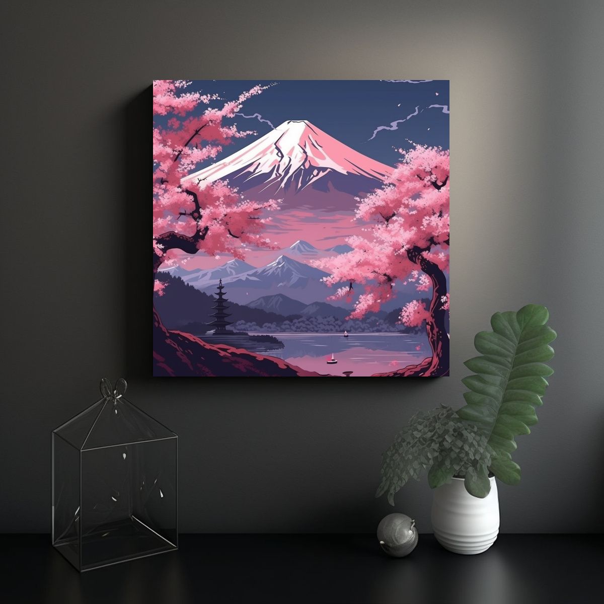 GENERICO - Cuadro Vintage Monte Fuji Con Sakura En Estilo 60x60 Cm