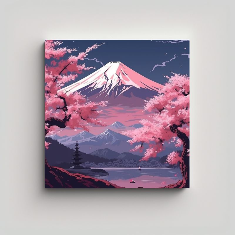 GENERICO - Cuadro Vintage Monte Fuji Con Sakura En Estilo 80x80 Cm