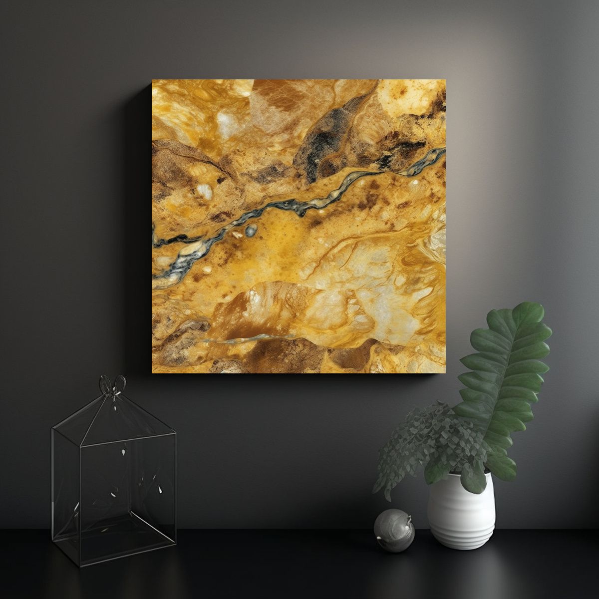 GENERICO - Cuadro Abstracto Para Sala En Mármol Mostaza: 50x50 Cm