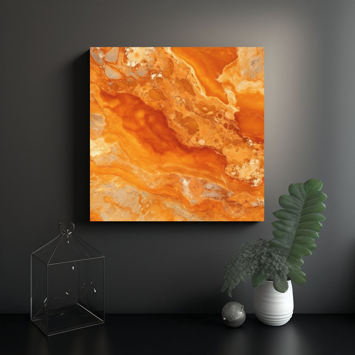 GENERICO - Cuadro Impreso Mármol Naranja Estilo 90x90 Cm.