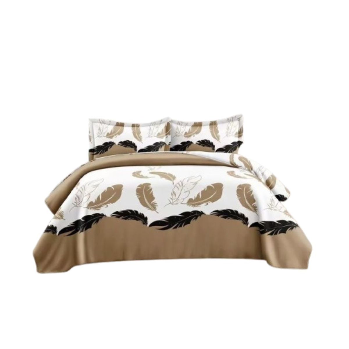 GENERICO - Cubrecama Quilt Verano 2 Plazas - Blanco Plumas Doradas KFL2028