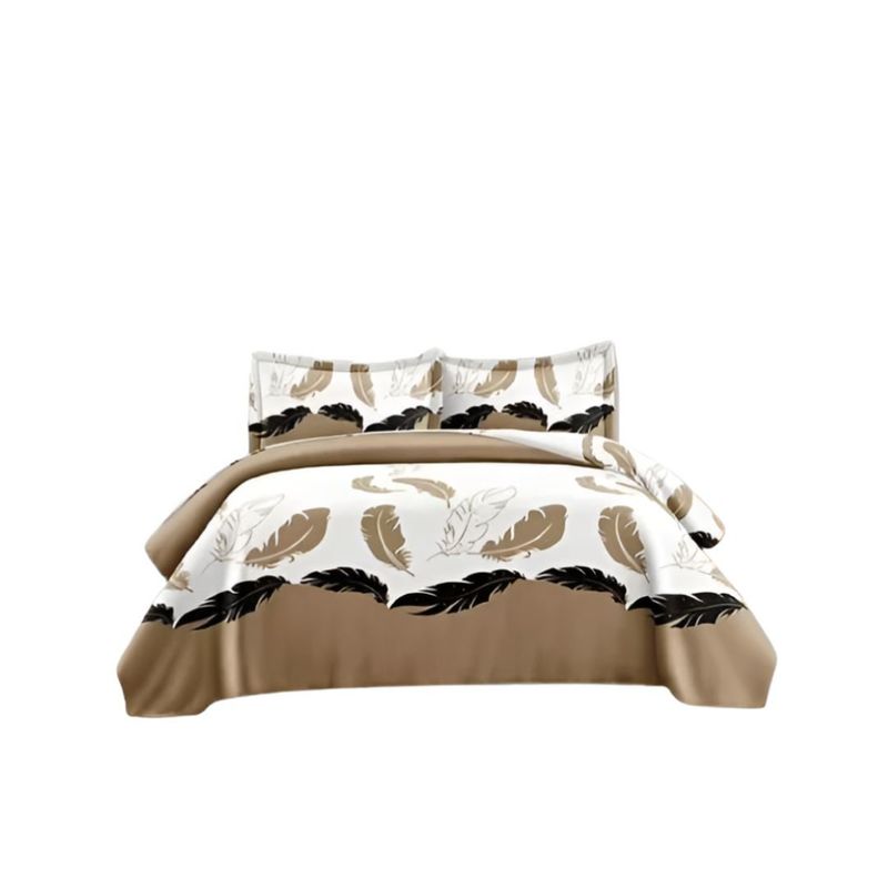 GENERICO - Cubrecama Quilt Verano 2 Plazas - Blanco Plumas Doradas KFL2028
