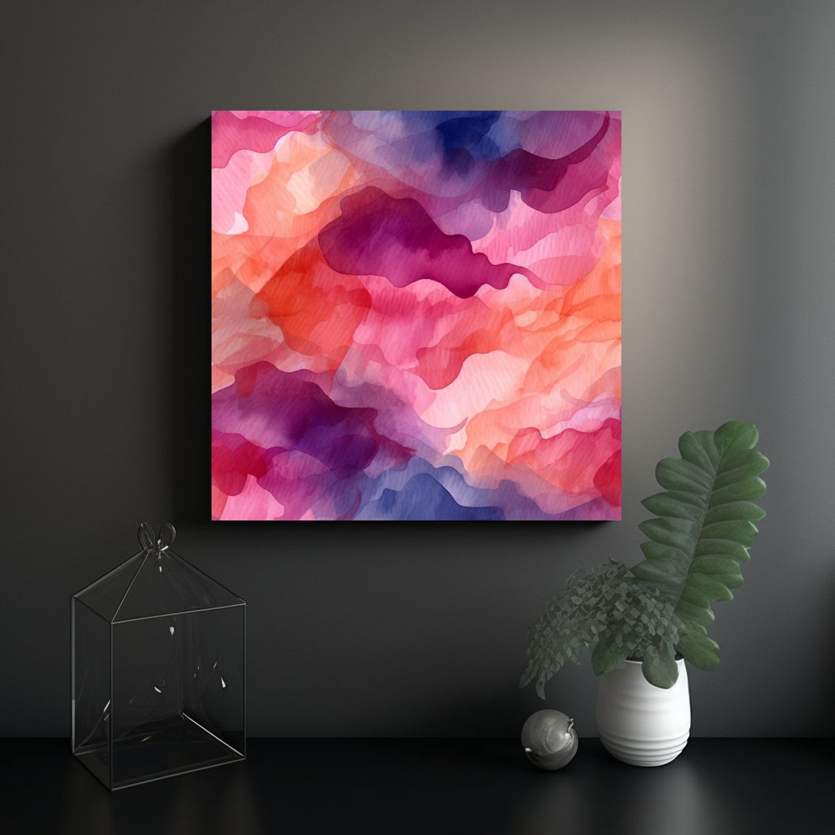 GENERICO - Patrón Acuarela Abstracto Naranja Y Decoraciones. 80x80 Cm