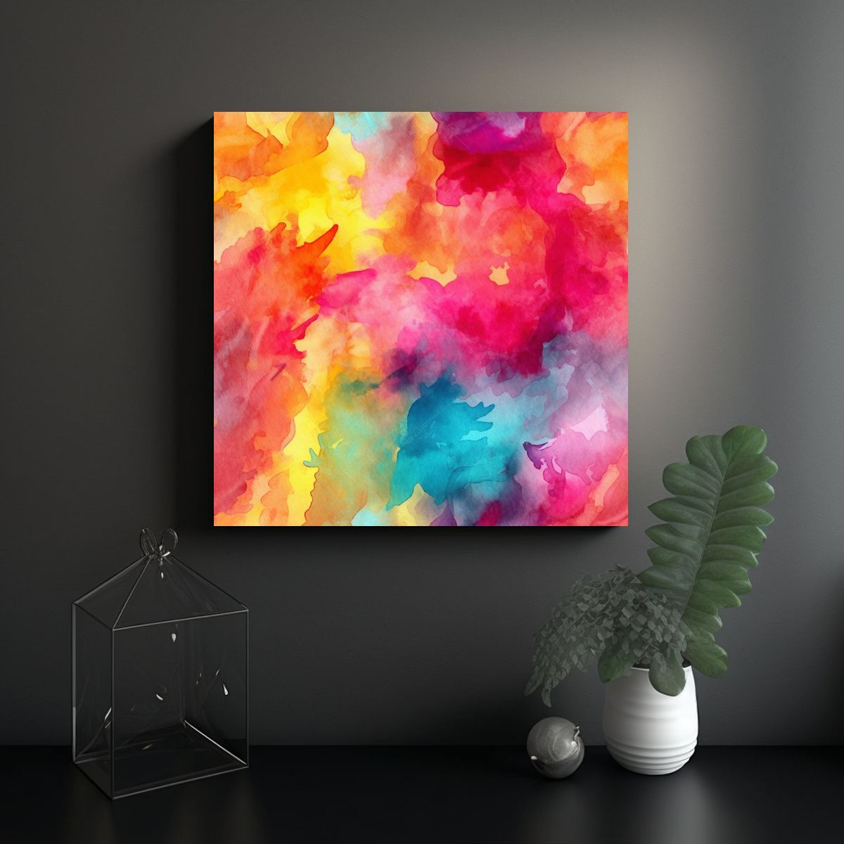 GENERICO - Patrón Acuarela Abstracto Fondo Naranja Luminoso 60x60 Cm