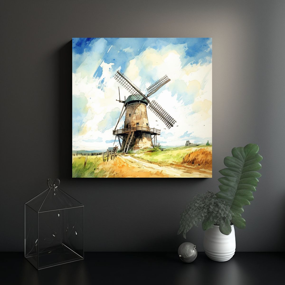 GENERICO - Cuadro Tela Canvas Estilo Acuarela Cielo Azul 80x80 Cm