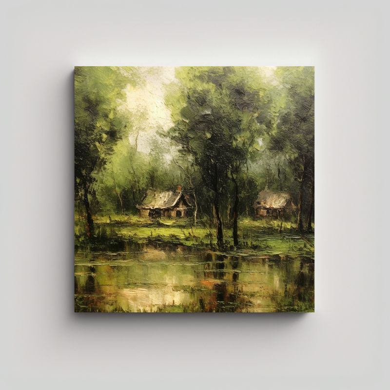 GENERICO - Pintura Abstracta Paisaje Pantano Estilo Camille 80x80 Cm