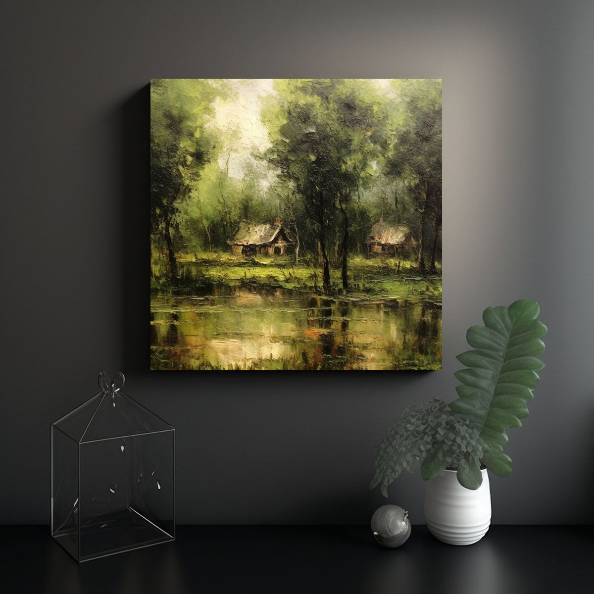 GENERICO - Pintura Abstracta Paisaje Pantano Estilo Camille 80x80 Cm
