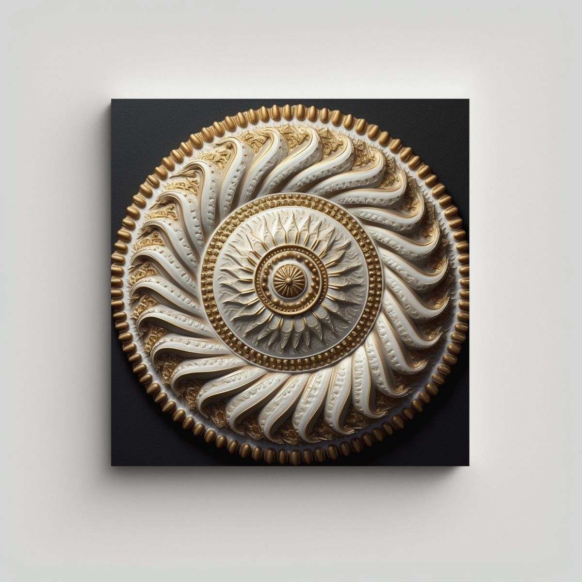 GENERICO - Cuadro Espiral Alienígena Blanco Y Dorado: 60x60 Cm
