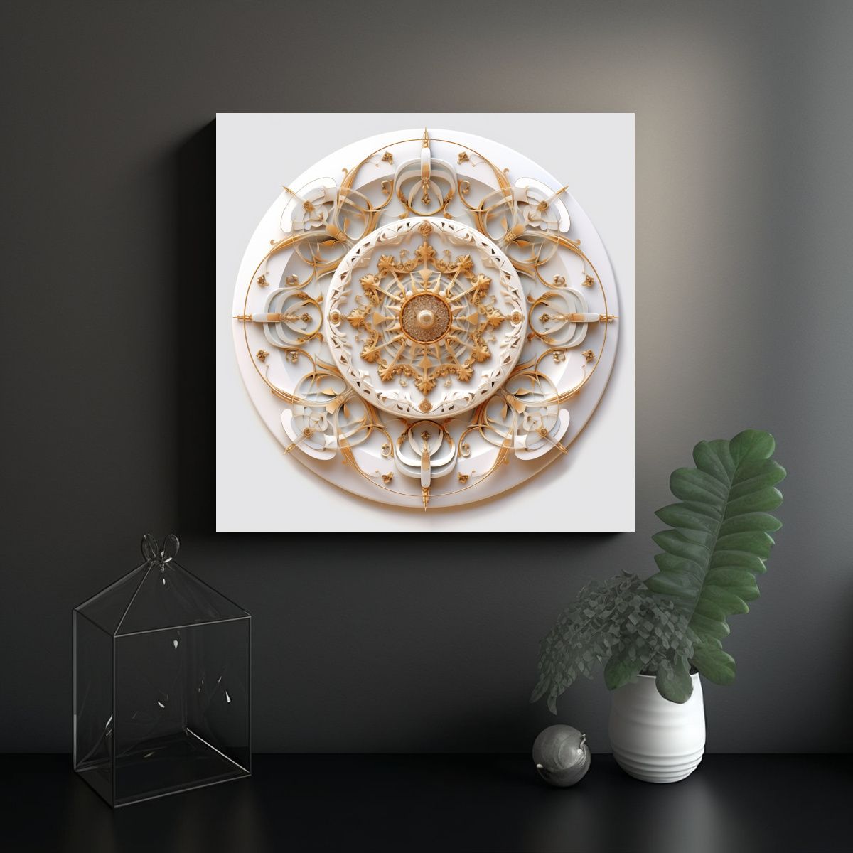GENERICO - Cuadro Decorativo Espiral Mandala ángel Oro Y 90x90 Cm
