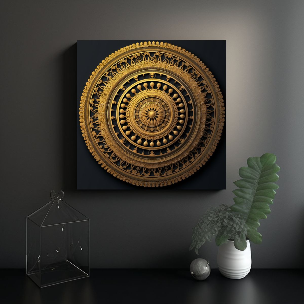 GENERICO - Cuadro Decorativo Elegante Con Mandala En Tonos 50x50 Cm