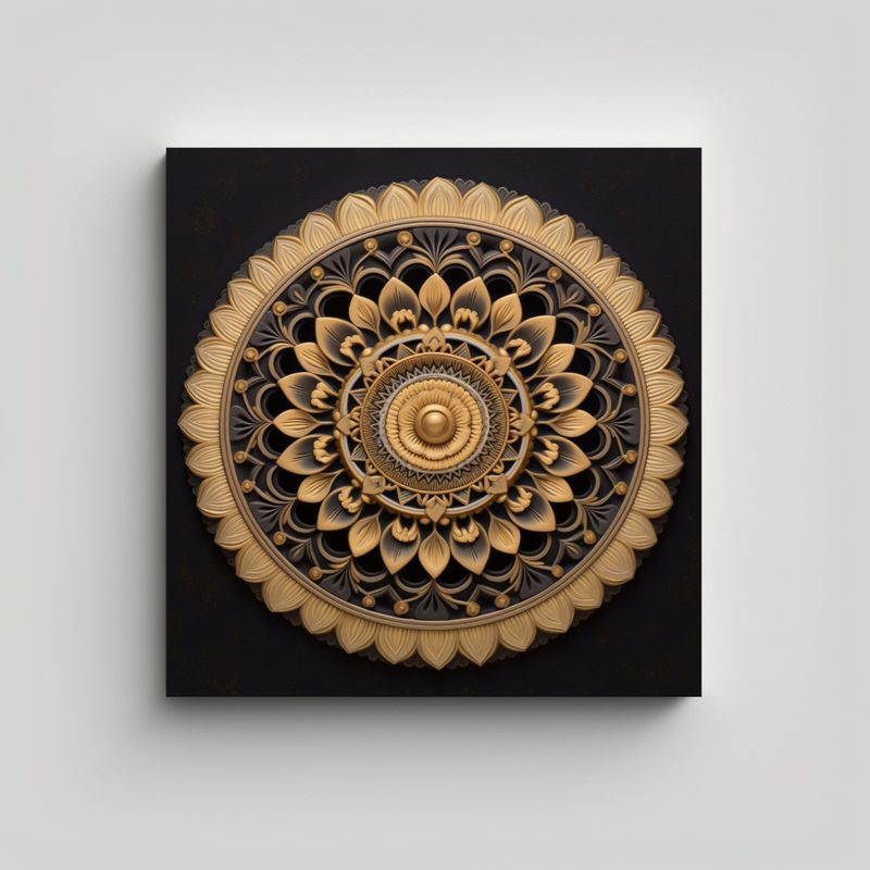 GENERICO - Mandala Dorado En Bastidor De Tela, Composición 80x80 Cm
