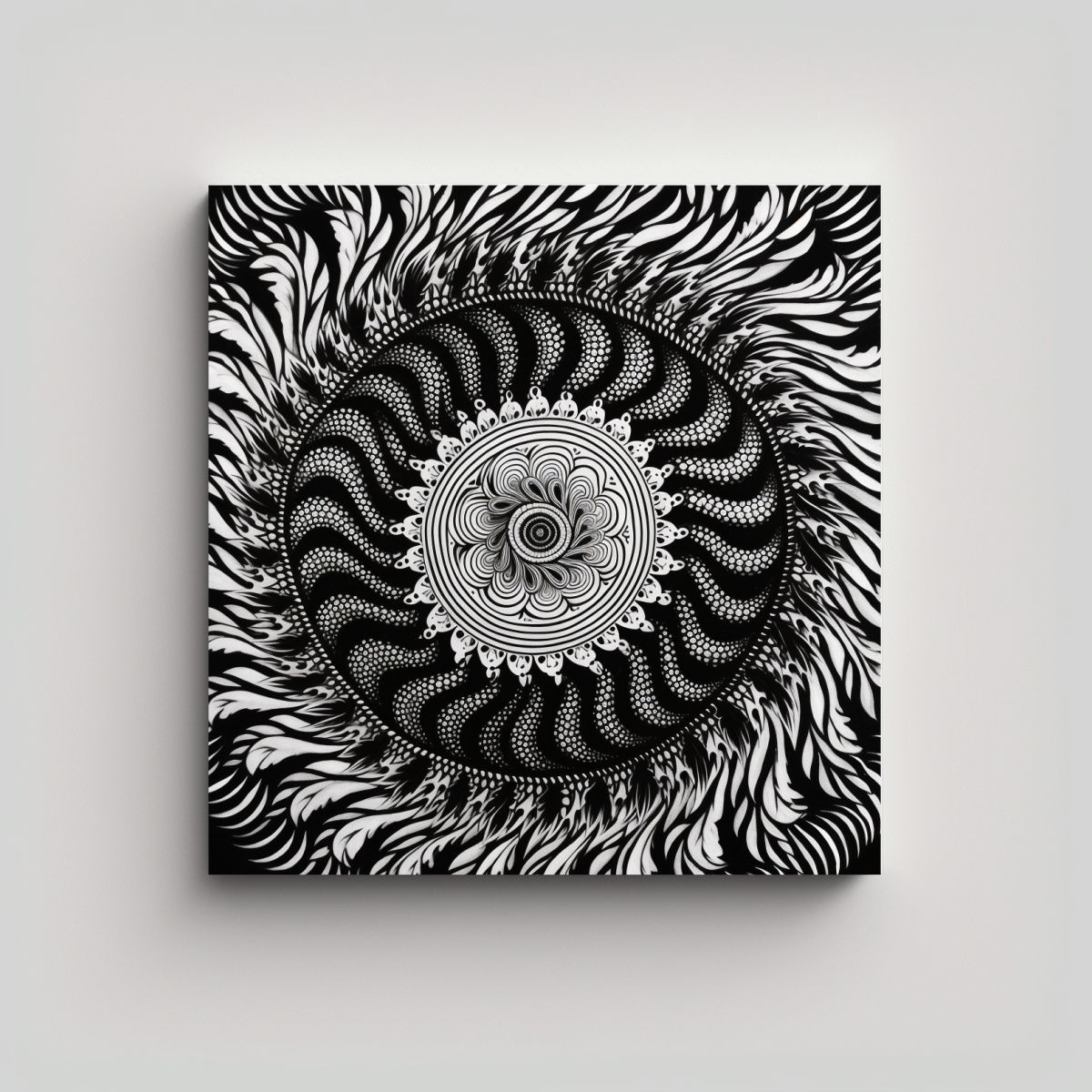 GENERICO - Cuadro Moderno Textura Espiral Blanco Y Negro Con 90x90 Cm