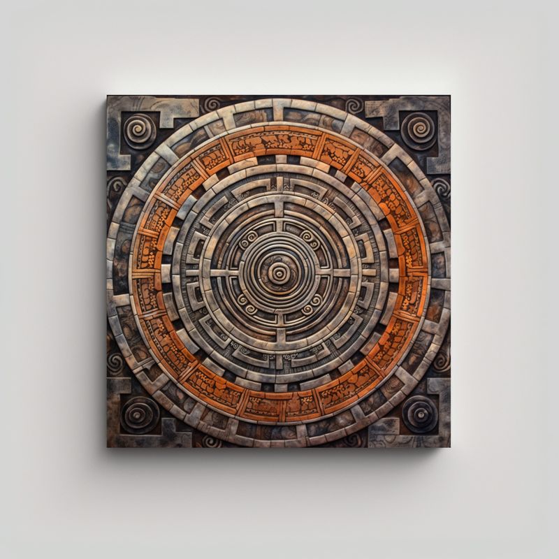 GENERICO - Cuadros Mayas Blanco Y Negro Con Toque Rojo: Arte 90x90 Cm