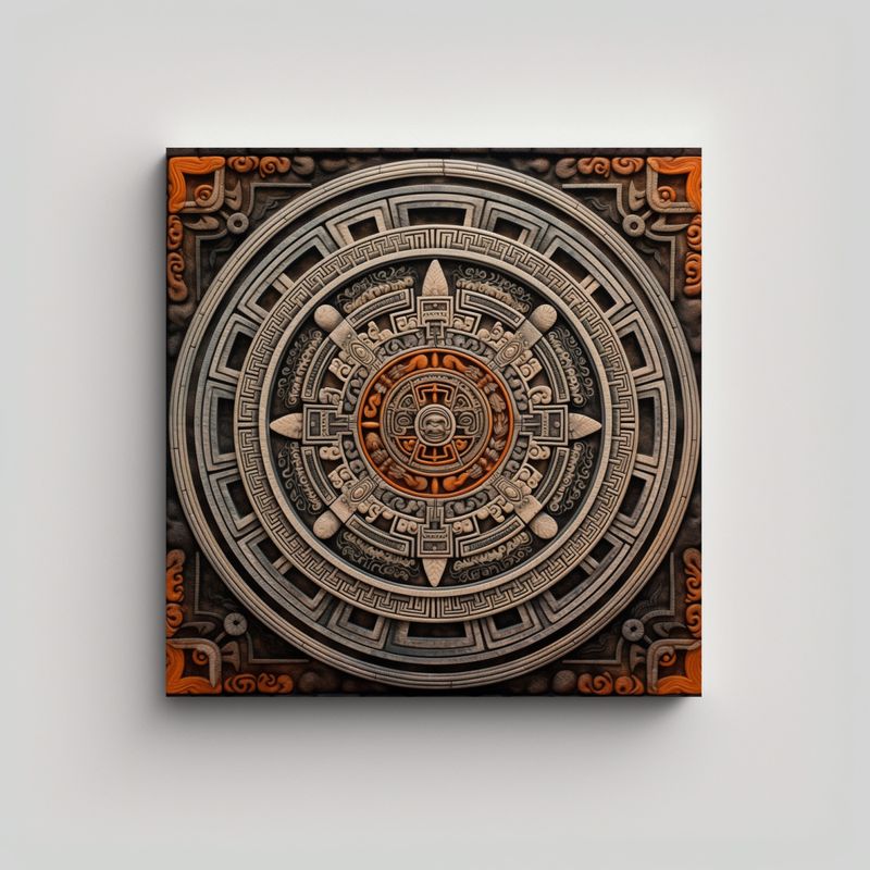 GENERICO - Cuadro Estrellado En Estilo Maya Blanco Y Negro 70x70 Cm