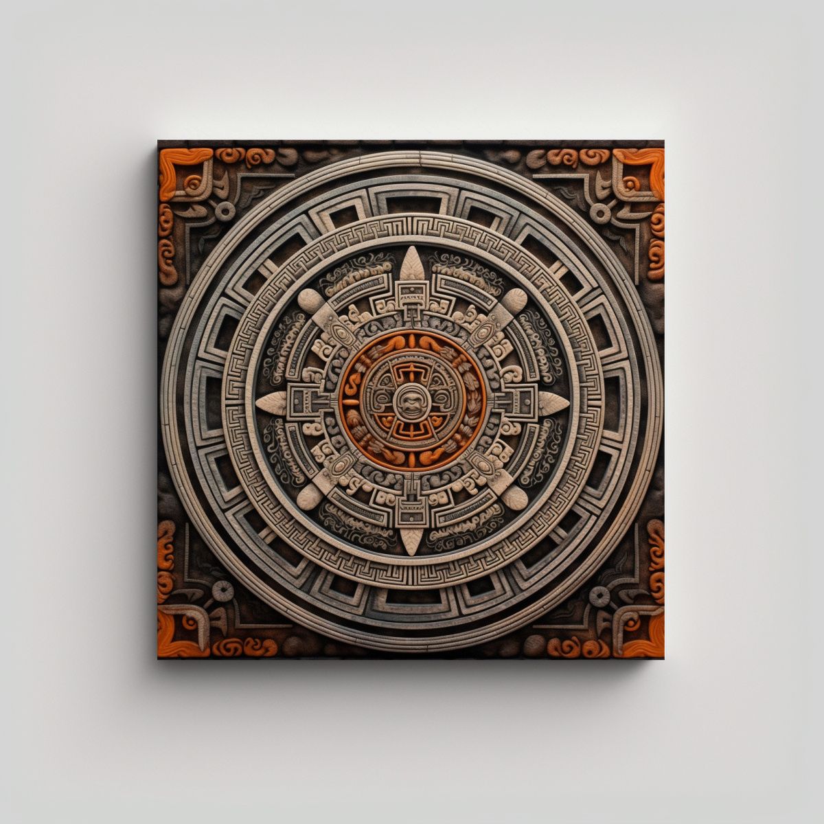 GENERICO - Cuadro Estrellado En Estilo Maya Blanco Y Negro 50x50 Cm