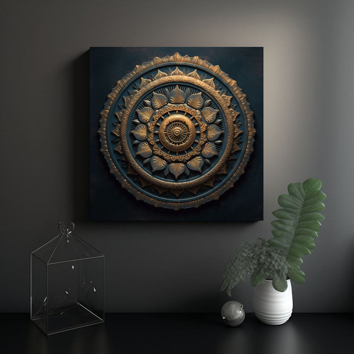 GENERICO - Pintura Vanguardia Mandala En Fondo Oscuro 50x50 Cm