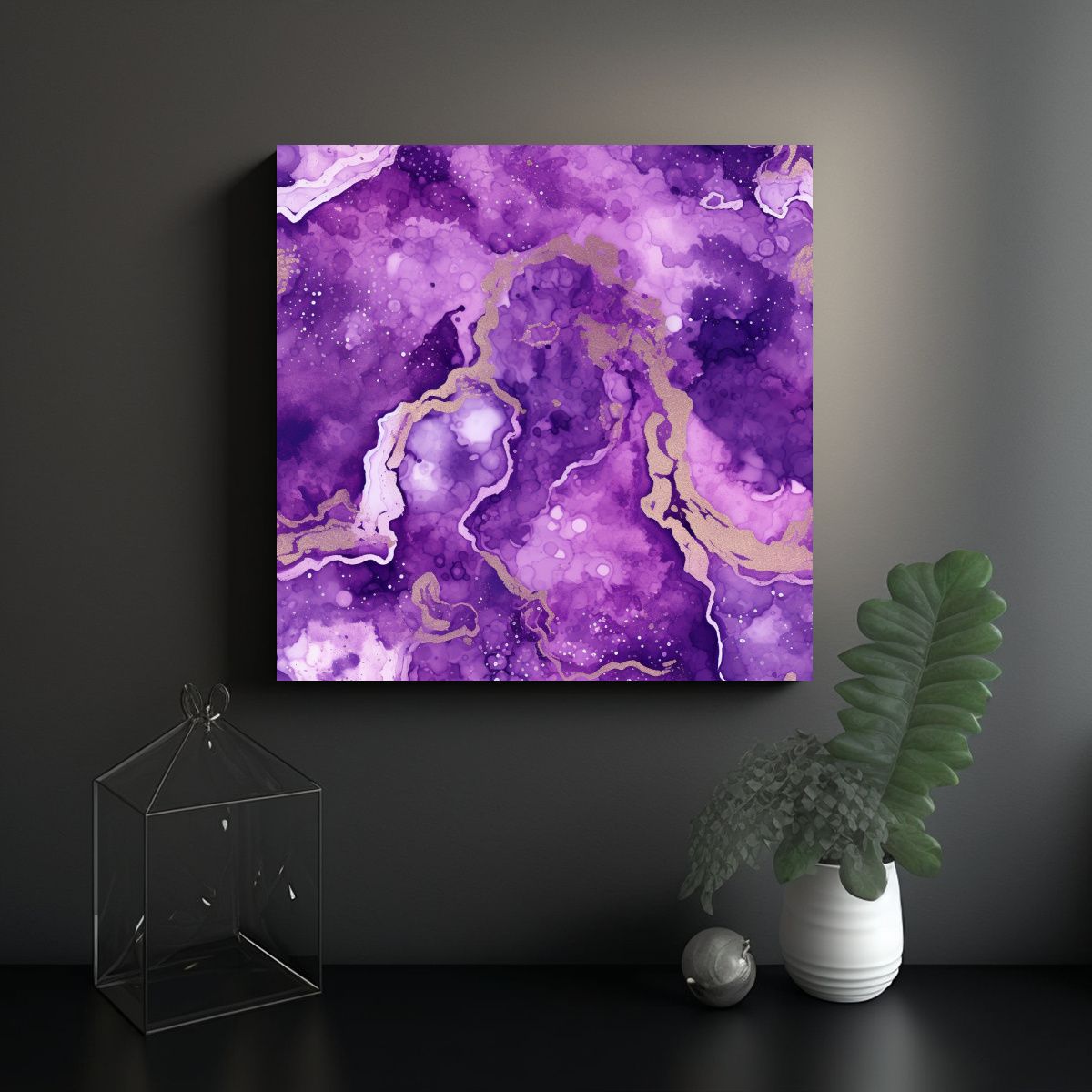 GENERICO - Cuadro Abstracto: Textura Púrpura Geométrica 90x90 Cm