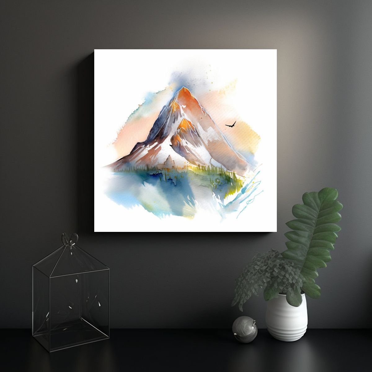 GENERICO - Pintura En Lienzo De Montaña Con Pájaro Bajo La 70x70 Cm
