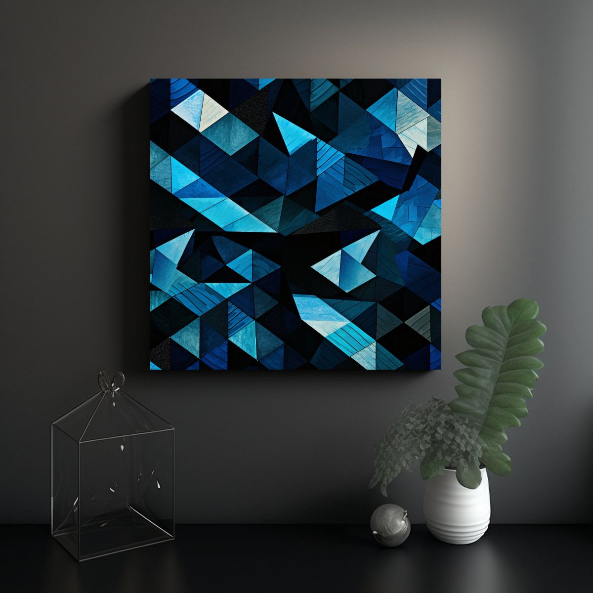 GENERICO - Cuadros Abstractos Geométricos En Negro Y Azul 70x70 Cm