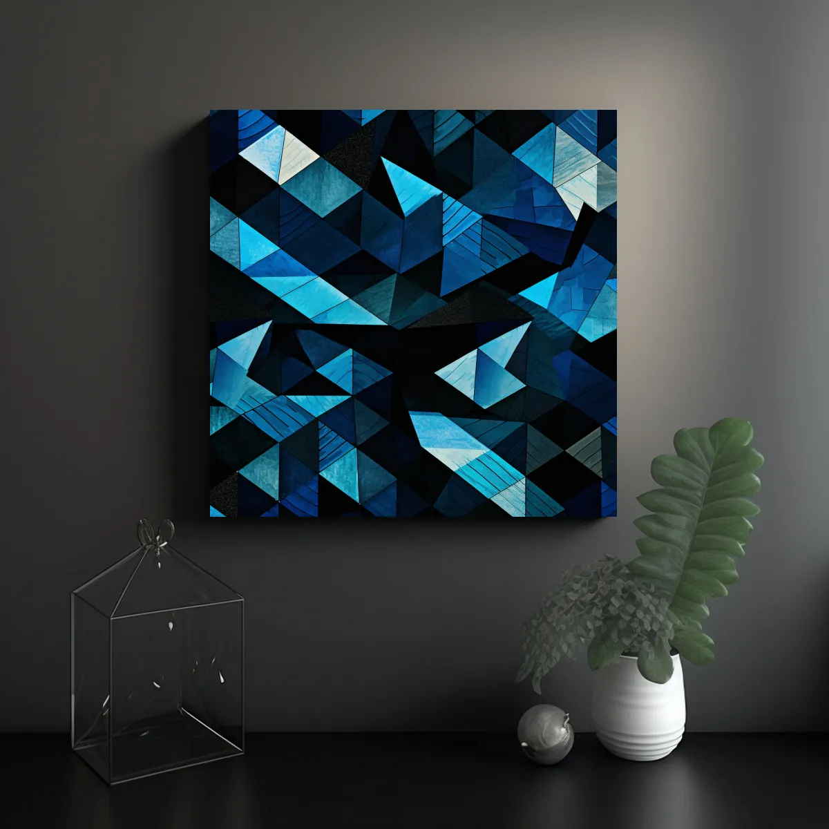 GENERICO - Cuadros Abstractos Geométricos En Negro Y Azul 80x80 Cm