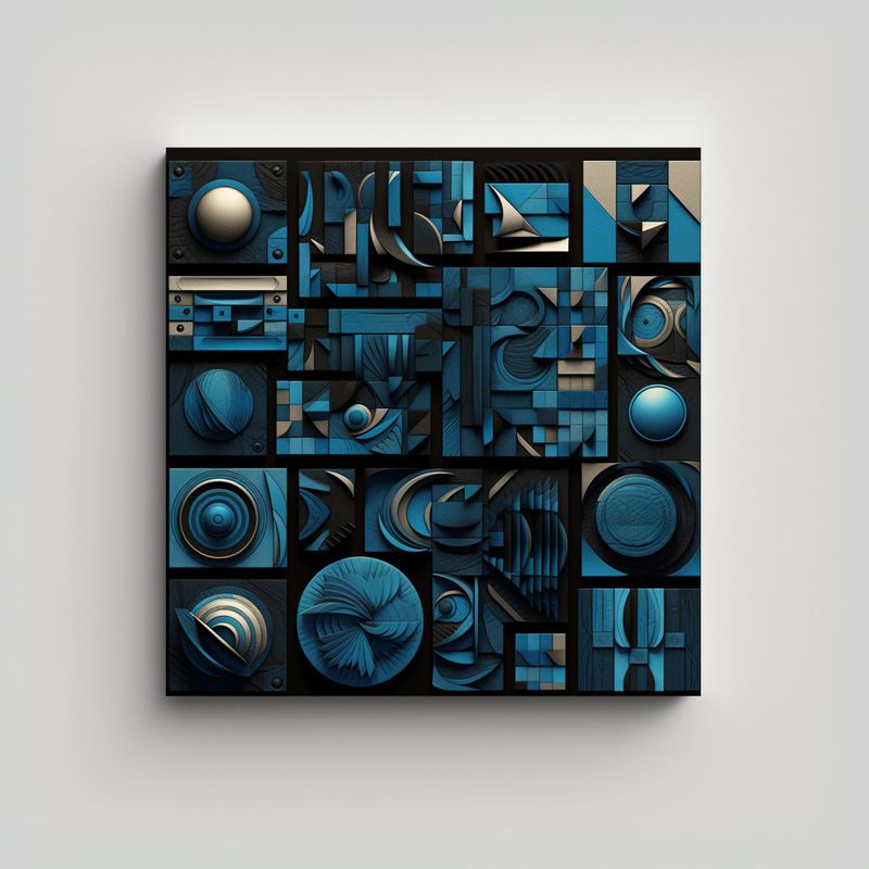 GENERICO - Cuadros Abstractos Geométricos En Negro Y Azul 80x80 Cm