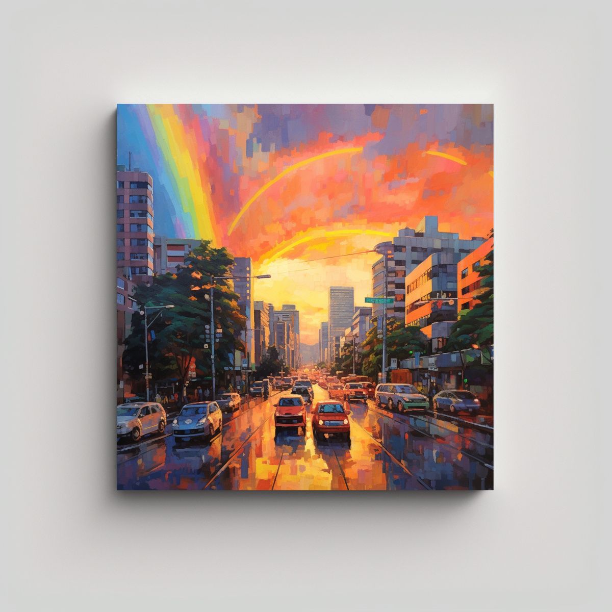 GENERICO - Pintura Al óleo Tonos Unico Atardecer En Tokio 80x80 Cm