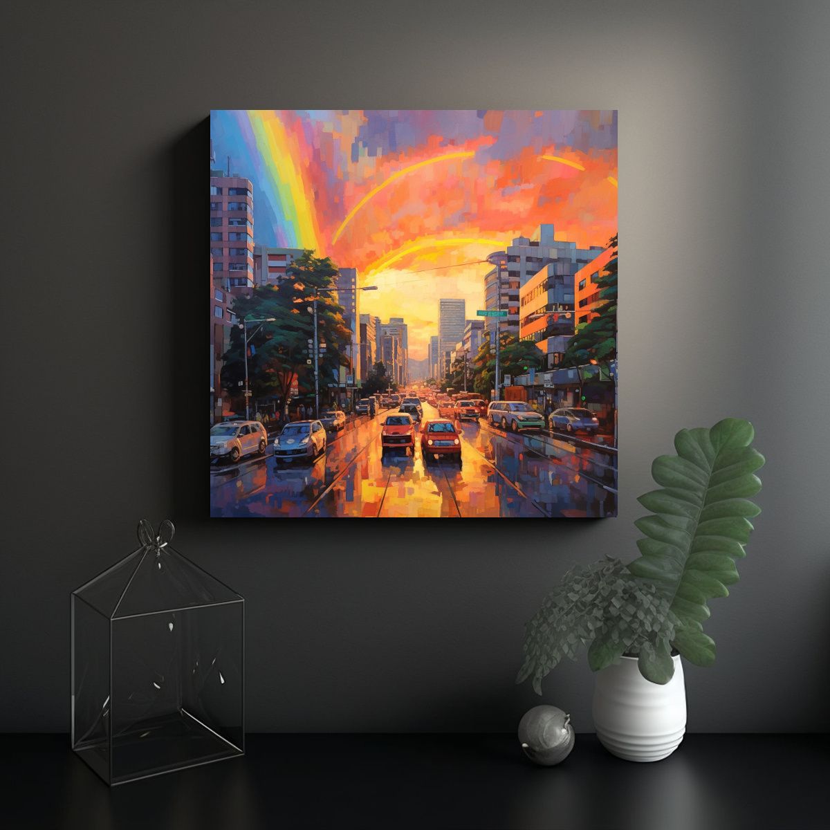 GENERICO - Pintura Al óleo Tonos Unico Atardecer En Tokio 80x80 Cm