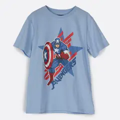 MARVEL - Polera Manga Corta Niño Capitan America Avengers Celeste