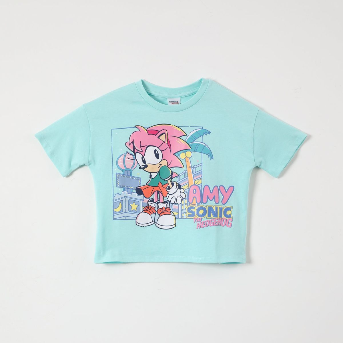 SONIC - Polera Manga Corta Niña Amy Turquesa Sonic