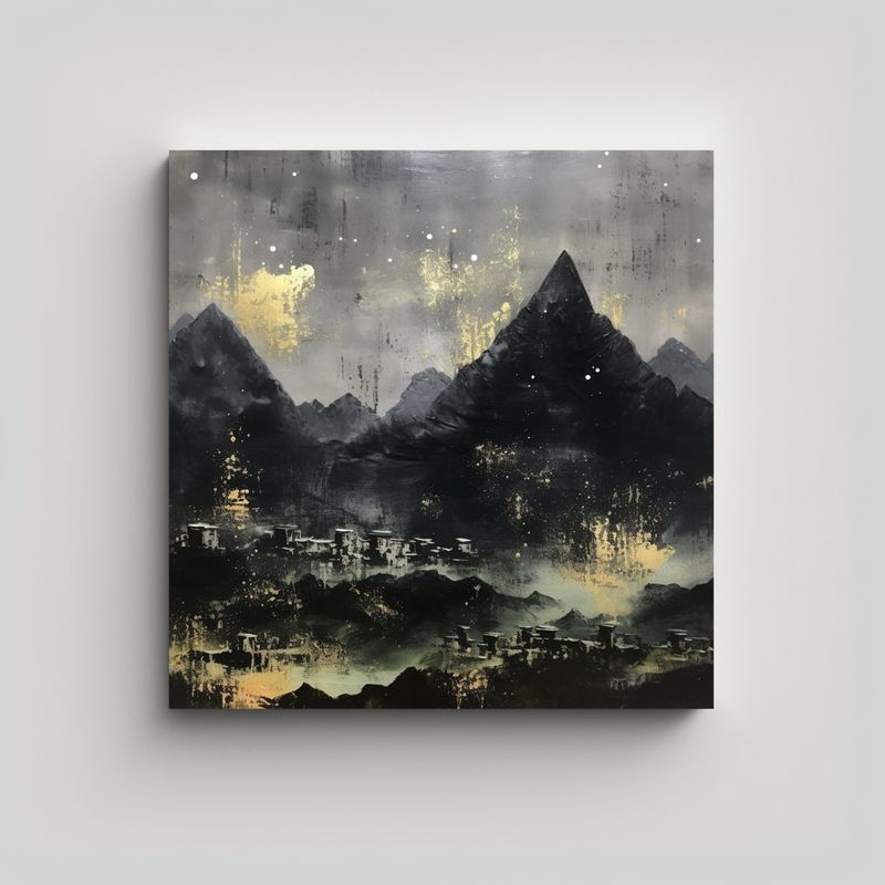 GENERICO - Cuadro Tela Canvas Moderno Con Montañas Negras Y 70x70 Cm
