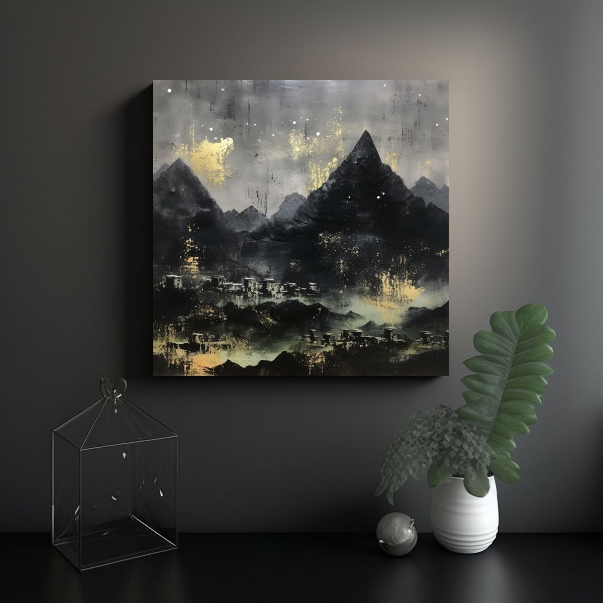 GENERICO - Cuadro Tela Canvas Moderno Con Montañas Negras Y 60x60 Cm