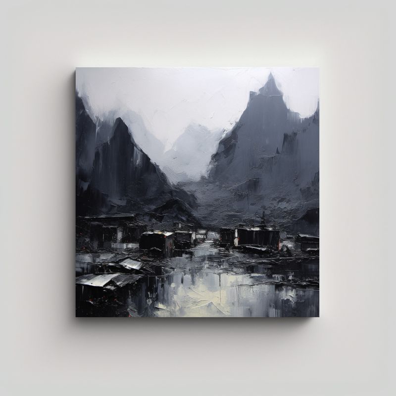 GENERICO - Cuadro En Lienzo Con Montañas Negras, Arte 80x80 Cm