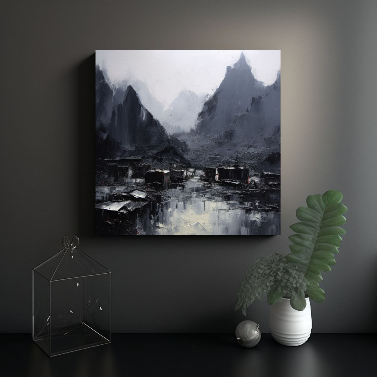 GENERICO - Cuadro En Lienzo Con Montañas Negras, Arte 70x70 Cm