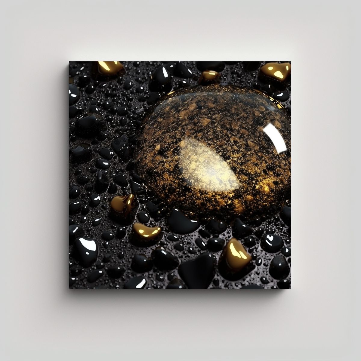 GENERICO - Cuadro Abstracto Negro Brillante Con Diseño 50x50 Cm