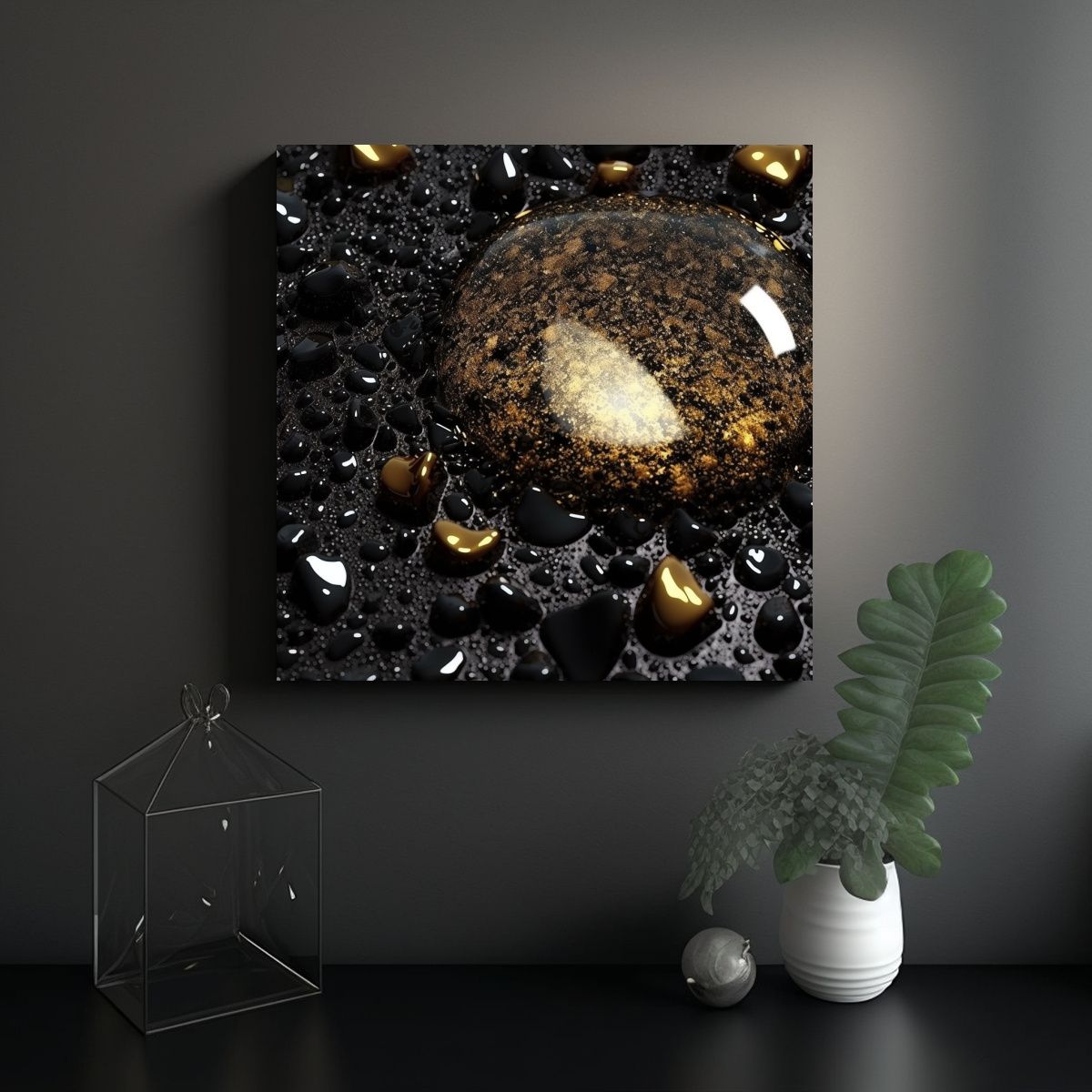 GENERICO - Cuadro Abstracto Negro Brillante Con Diseño 50x50 Cm