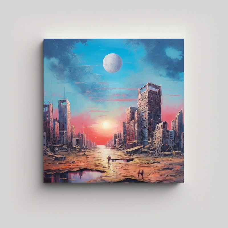 GENERICO - Cuadro Decorativo óleo Ciencia Ficción Isla 90x90 Cm