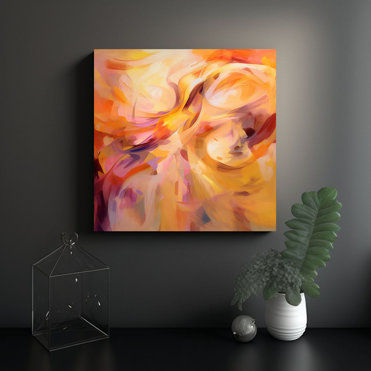 GENERICO - Cuadro Tela Abstracto Equilibrado Tono Cálido 70x70 Cm