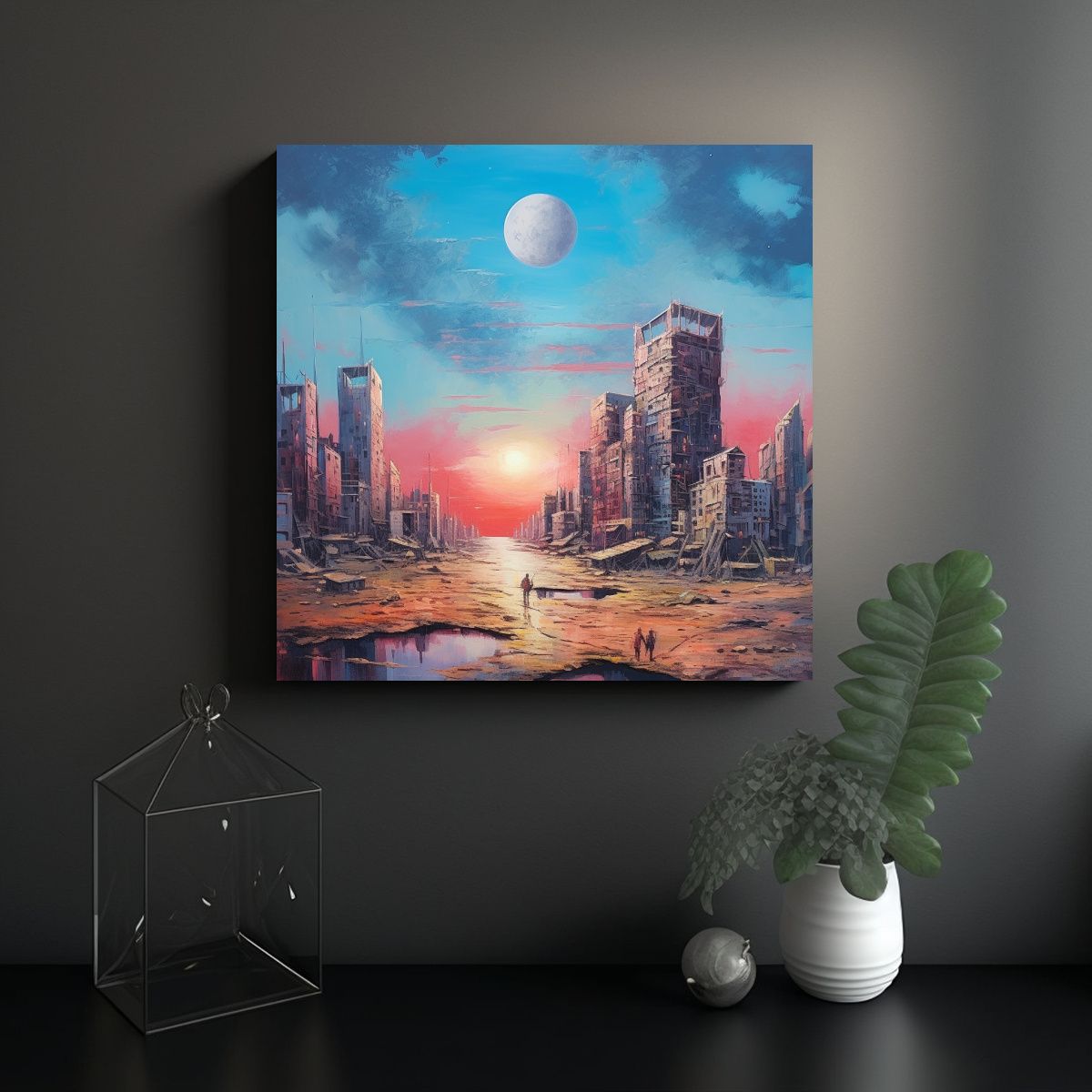 GENERICO - Cuadro Decorativo óleo Ciencia Ficción Isla 70x70 Cm