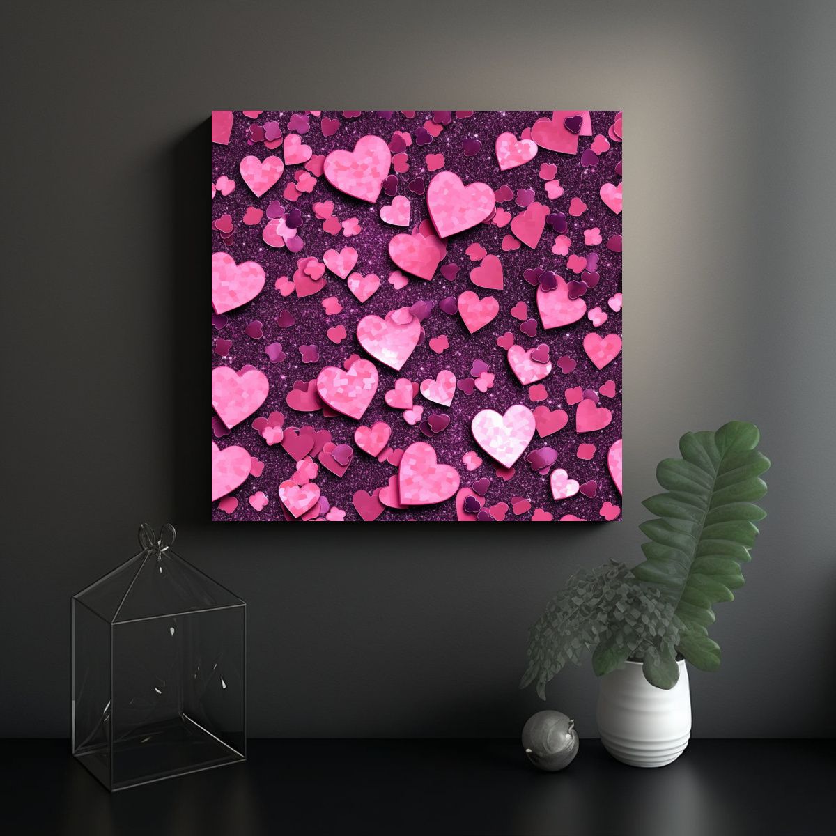 GENERICO - Pinturas Decorativas En Rosa Con Brillo Y Luces 50x50 Cm