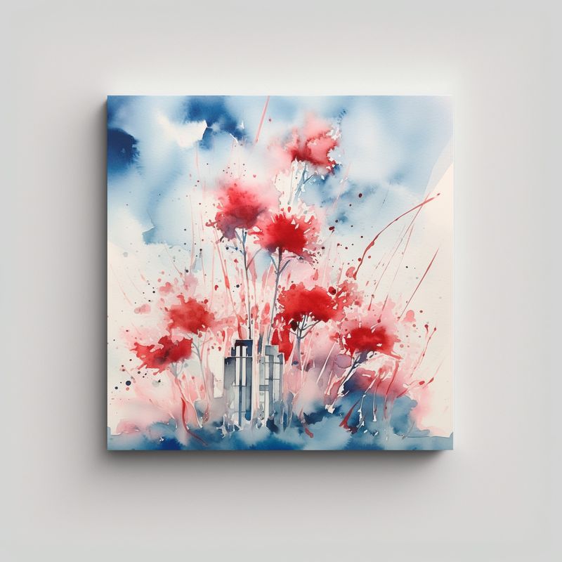 GENERICO - Cuadro Acuarela Exuberante En Rojo, Blanco Y Azul 80x80 Cm