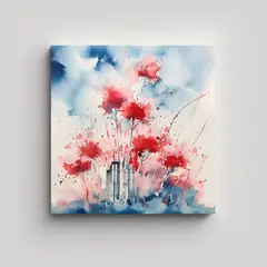 GENERICO - Cuadro Acuarela Exuberante En Rojo, Blanco Y Azul 70x70 Cm