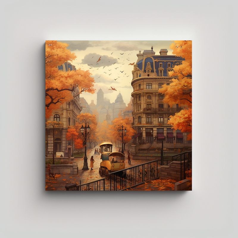 GENERICO - Cuadros Otoñales De Ciudad Hermosa En Lienzo 60x60 Cm
