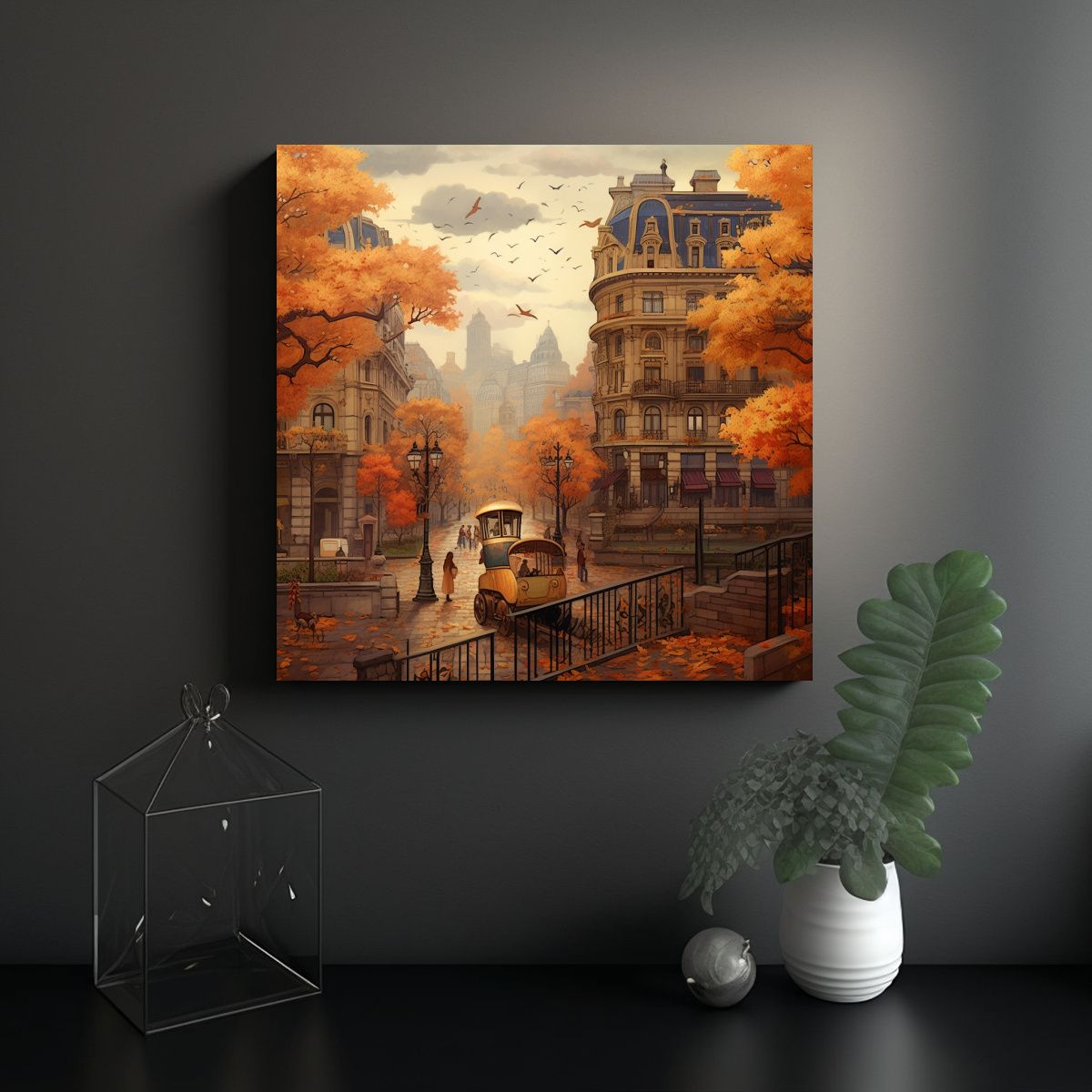 GENERICO - Cuadros Otoñales De Ciudad Hermosa En Lienzo 70x70 Cm