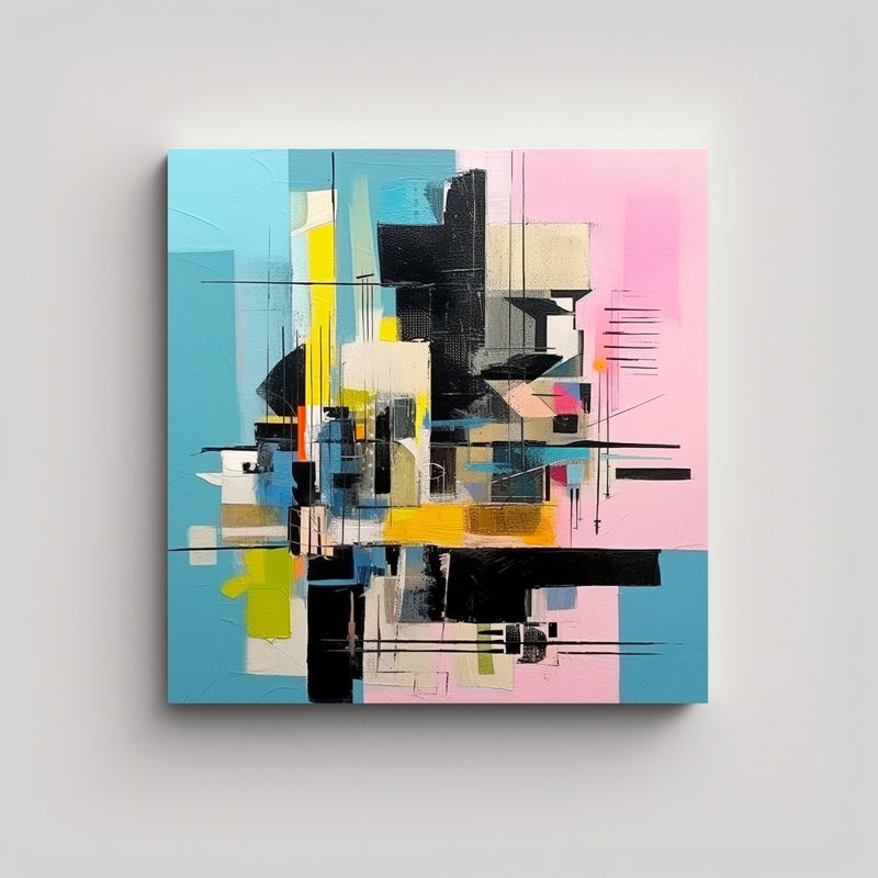 GENERICO - Pintura Abstracta En Lienzo Con Rejilla Sobre 90x90 Cm