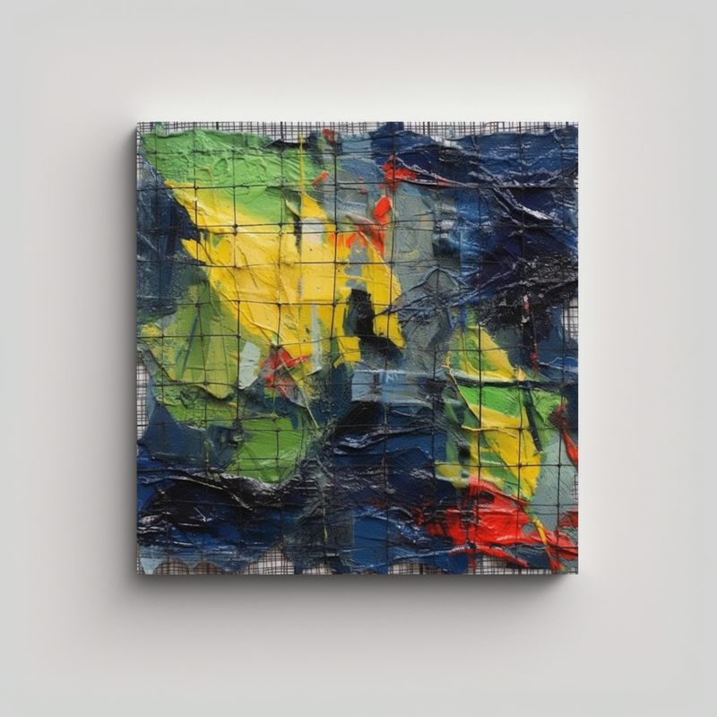 GENERICO - Pintura Abstracta Con Cuadrícula En Azul Y Rosa 90x90 Cm