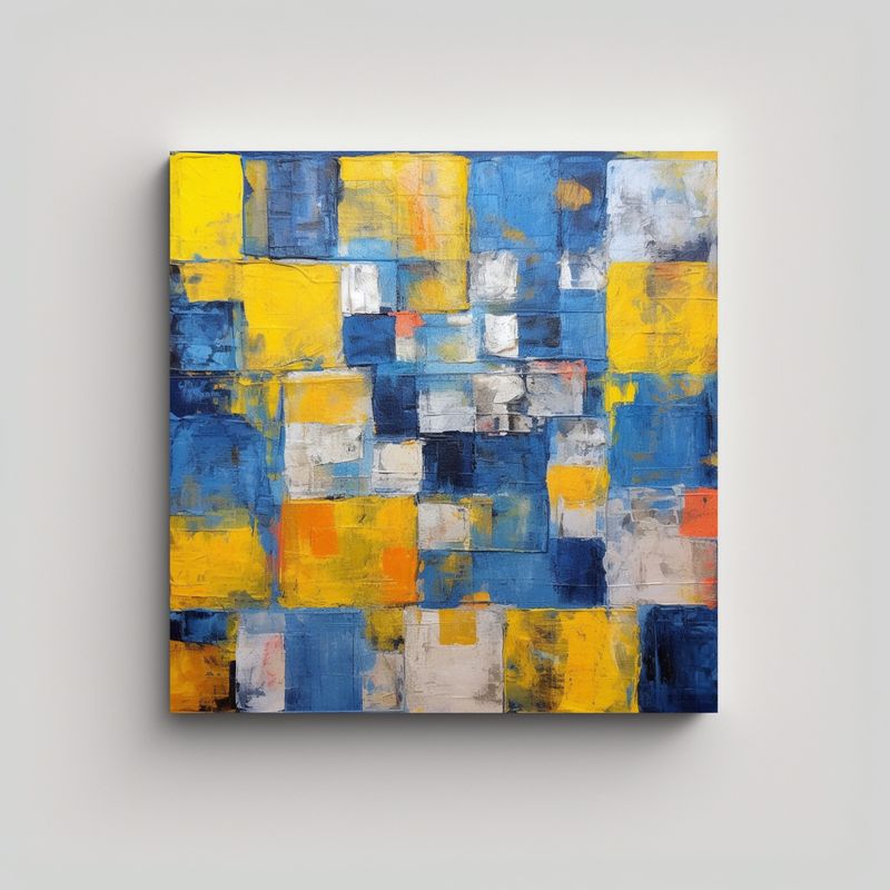GENERICO - Obra De Arte Con Cuadrados Azules Y Amarillos En 80x80 Cm