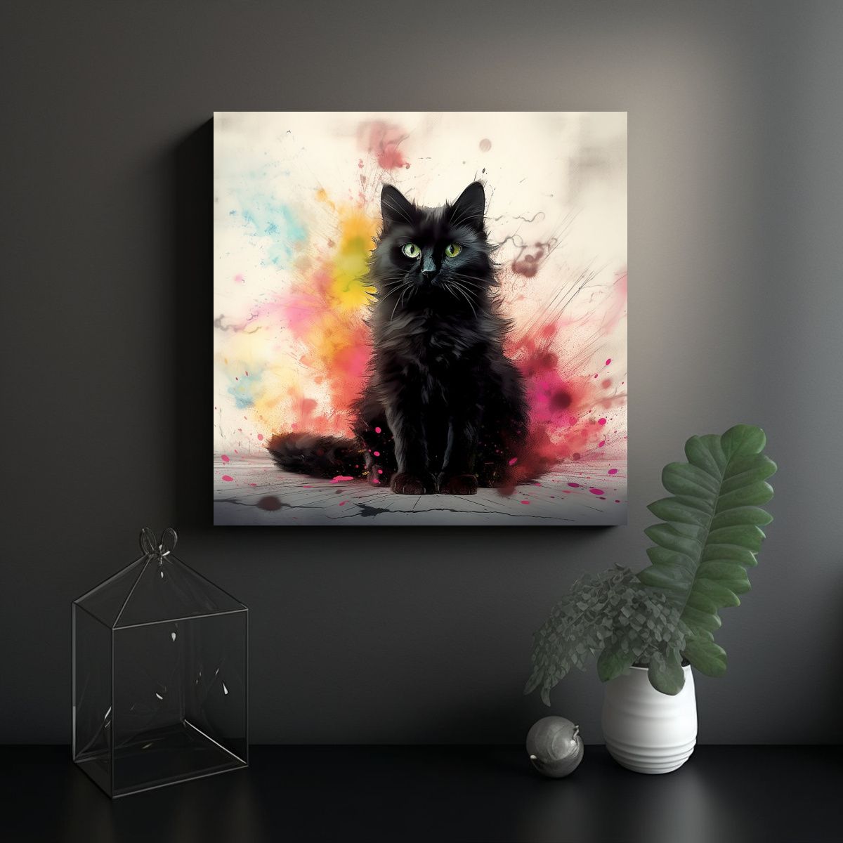 GENERICO - Cuadro Estrellados Gato Negro En Delante De 50x50 Cm