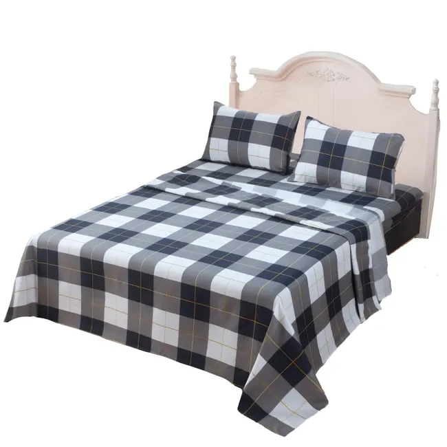 GENERICO - JUEGO DE SABANAS 2.0 ALGODON 200 HILOS CUADRILLE NEGRO 618